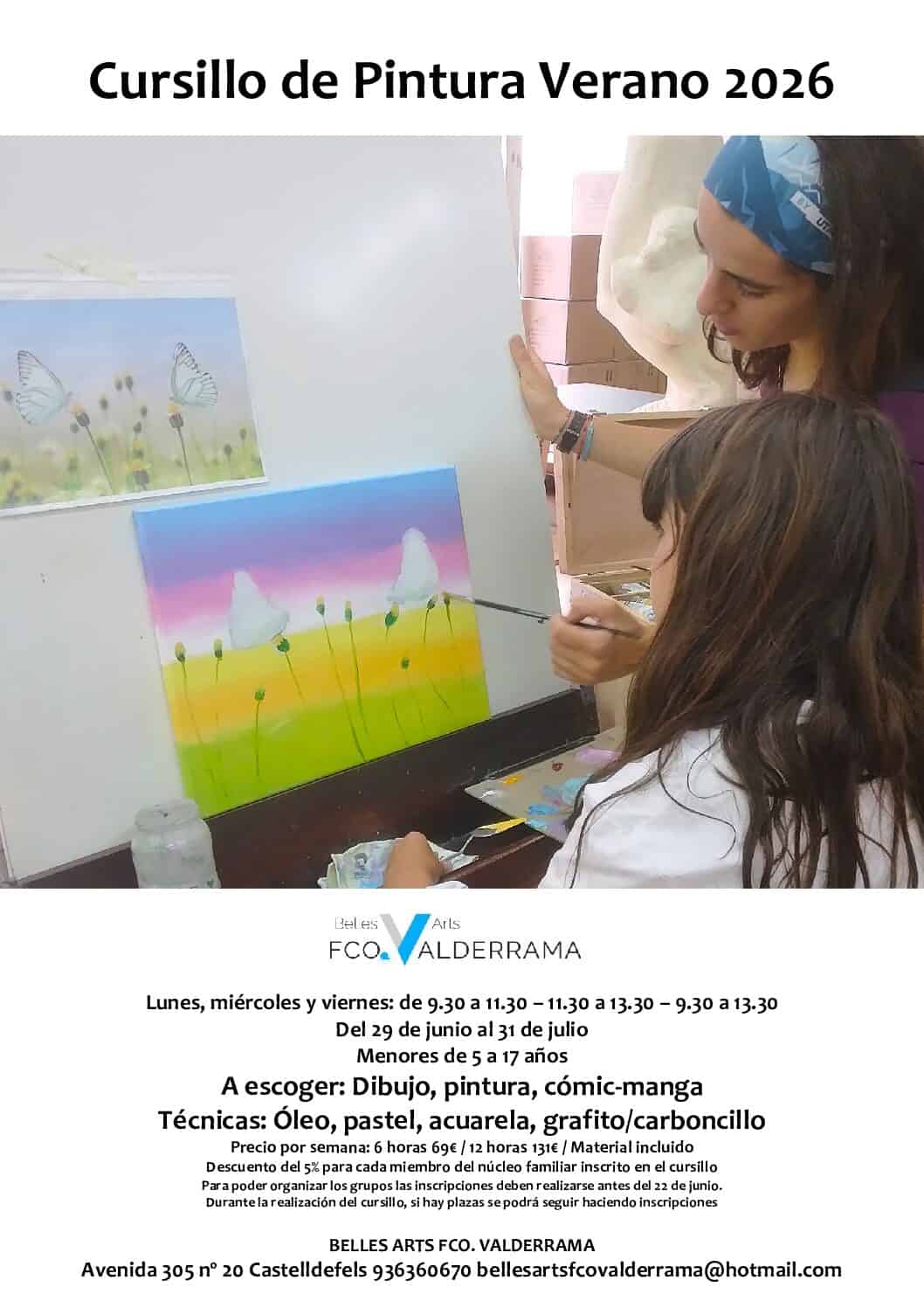 Cartel del Cursillo de Pintura para menores en Castelldefels, verano 2026